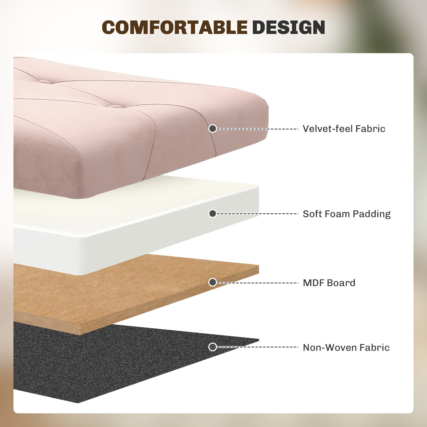 HOMCOM Velvet Upholstered Foldable Ottoman Footrest, Storage Ottoman Bench with Wood Legs for Living Room, Pink