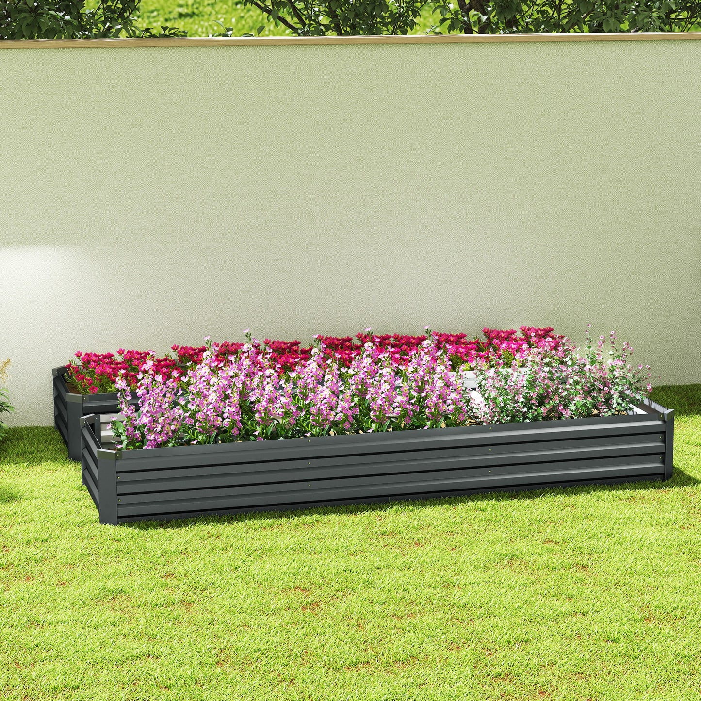 Outsunny 60 x 240cm Galvanised Steel Planter, with Open Bottom, Pack of 2