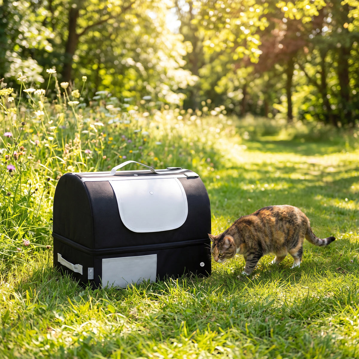 PawHut Portable Cat Litter Box with Zipper & Lid for Travel, Foldable Cat Travel Litter Tray, Black