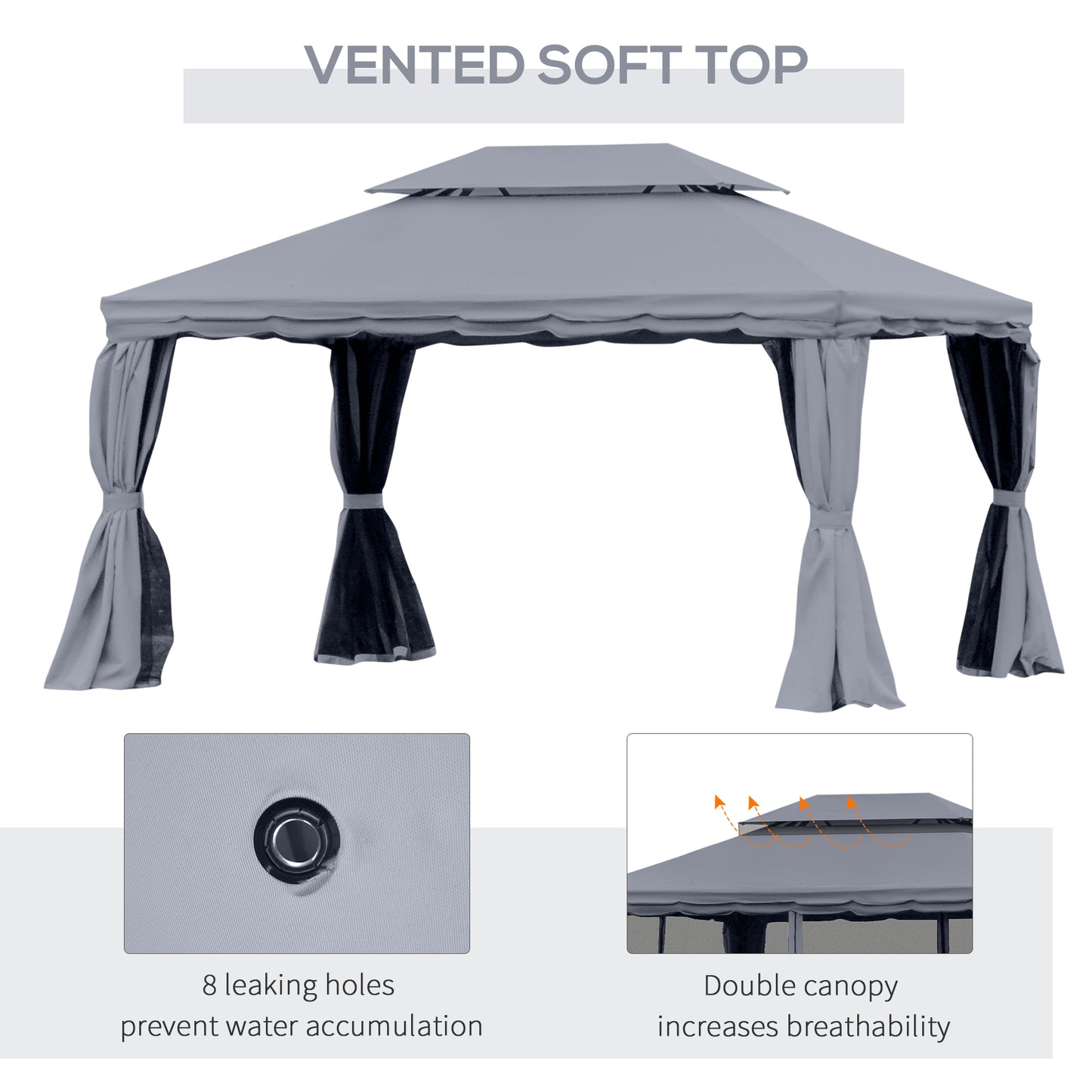 Outsunny 3 x 4m Aluminium GardenÂ Gazebo, Marquee Canopy Shelter Pavilion Party Tent with Nets and Curtains for Garden and Deck, Dark Grey