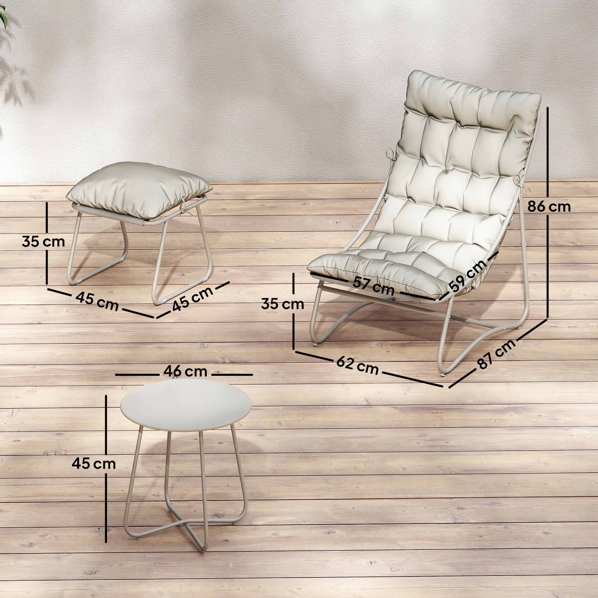 Outsunny Bistro Set for Garden, 3 Piece Outdoor Table and Chair with Footstool and Removable Cushions, Comfy Balcony Furniture