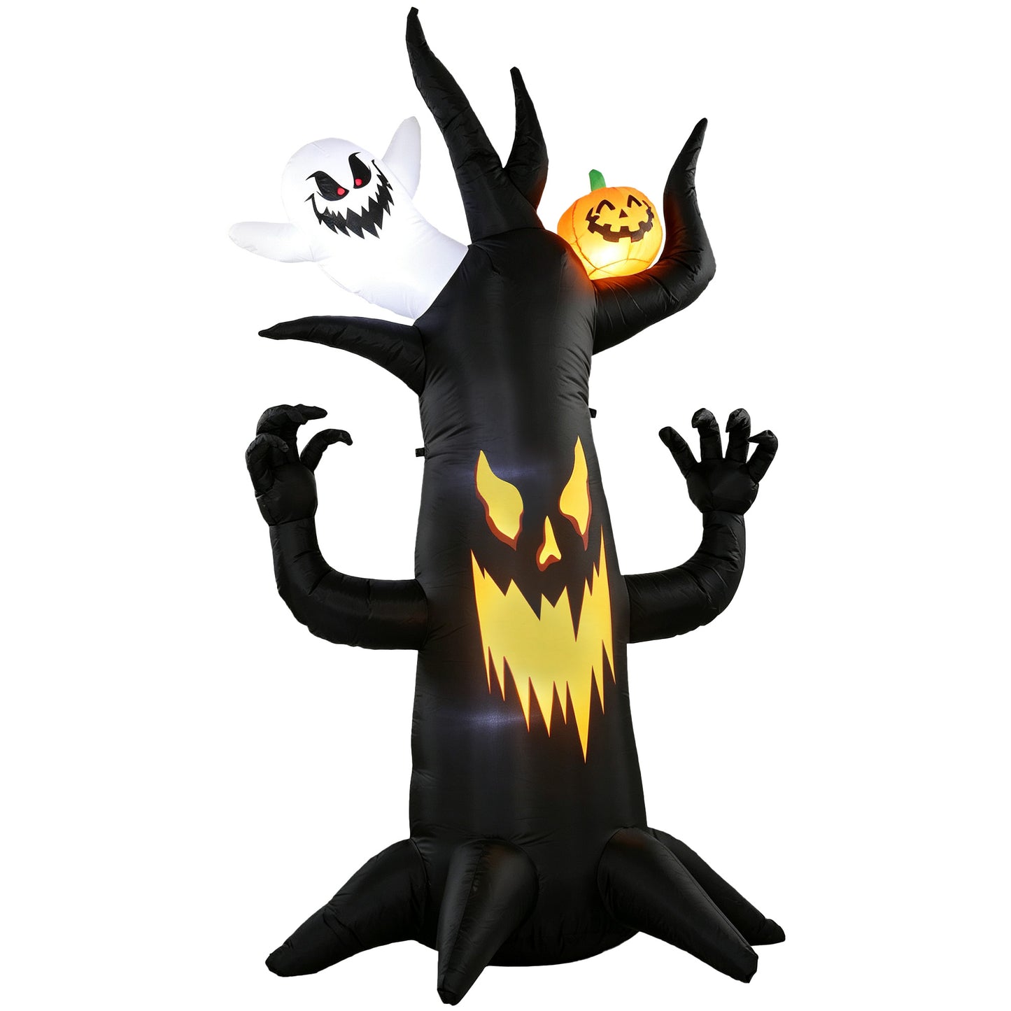 Outsunny 8 FT Halloween Inflatable Spooky Tree, Blow Up Decoration with Ghost and Pumpkin for Garden Indoor Outdoor Decor