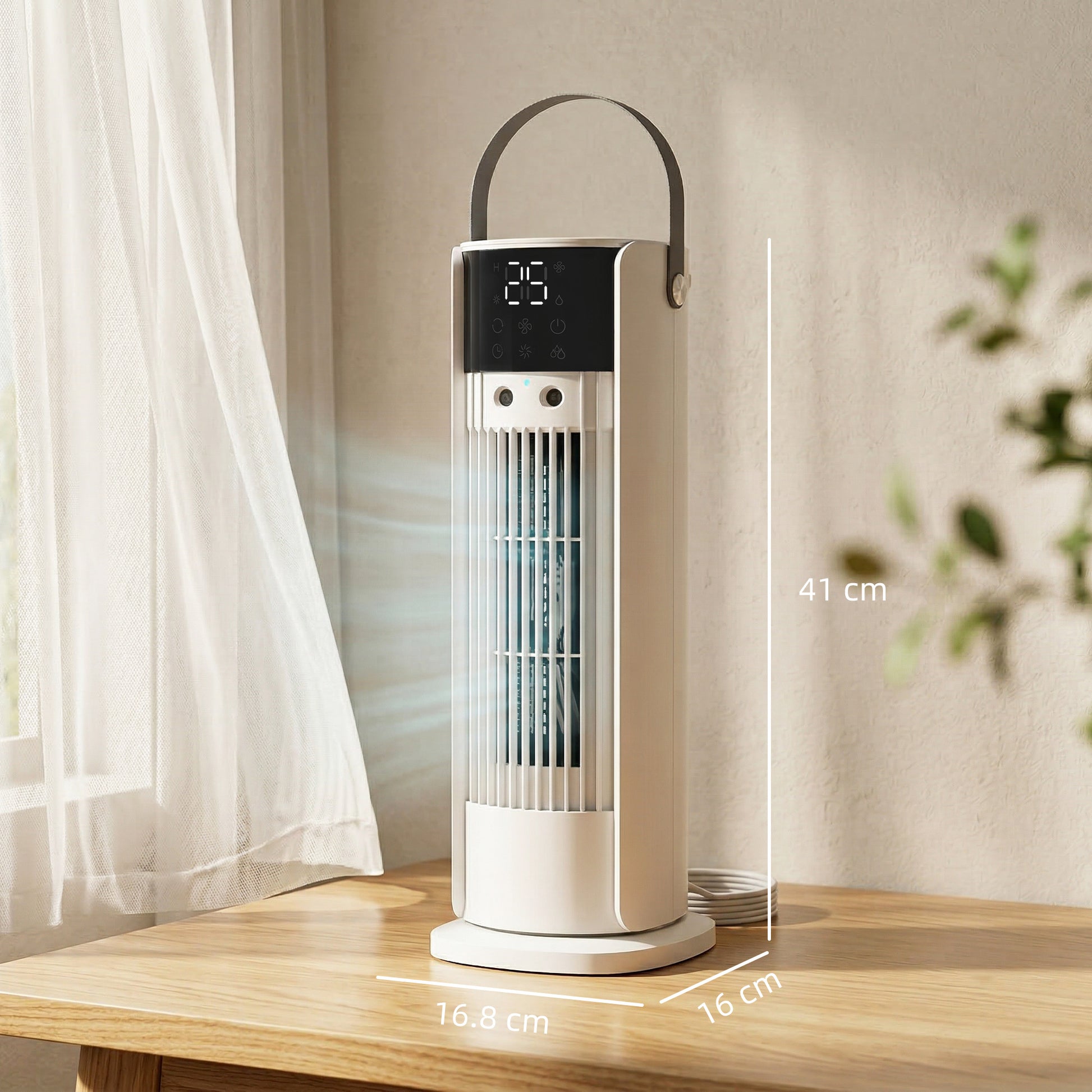 HOMCOM Tower Fan for Bedroom, 16 Inch Mist Desktop Fan with DC Motor, 3 Speeds, 90Â° Oscillation, 10H Timer, for Home Office