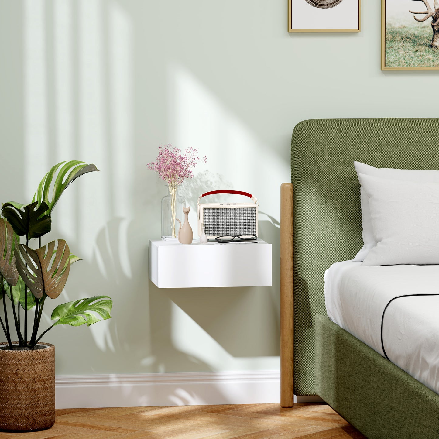 HOMCOM Floating Bedside Table Set of 2, Wall-Mounted Nightstand with Storage Drawer, White