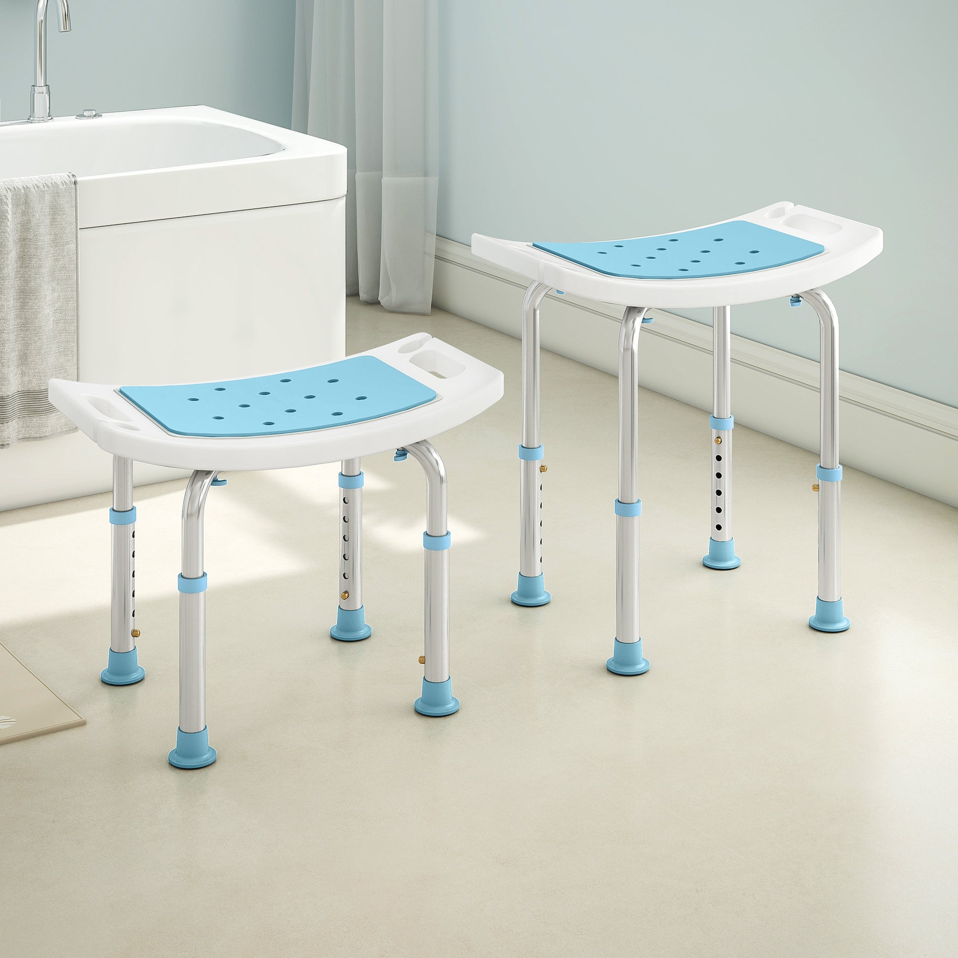 HOMCOM Shower Chair, Adjustable Height Shower Stool with Aluminium Frame and Non-Slip Feet, Bathtub Stool Seat with Padded Seat for Elderly Disabled Handicap, Turquoise