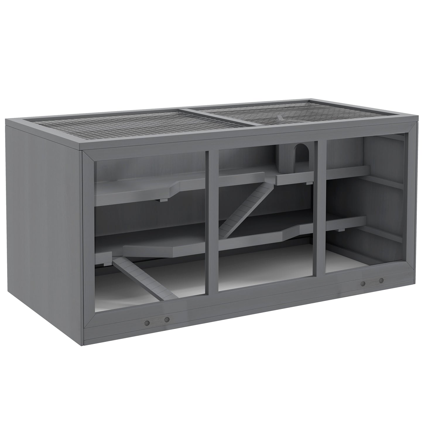PawHut Wooden Hamster Cage, Small Animals Hutch with Tray, Openable Top, Exercise Play House Pen, 115L x 57W x 55Hcm, Grey Default Title