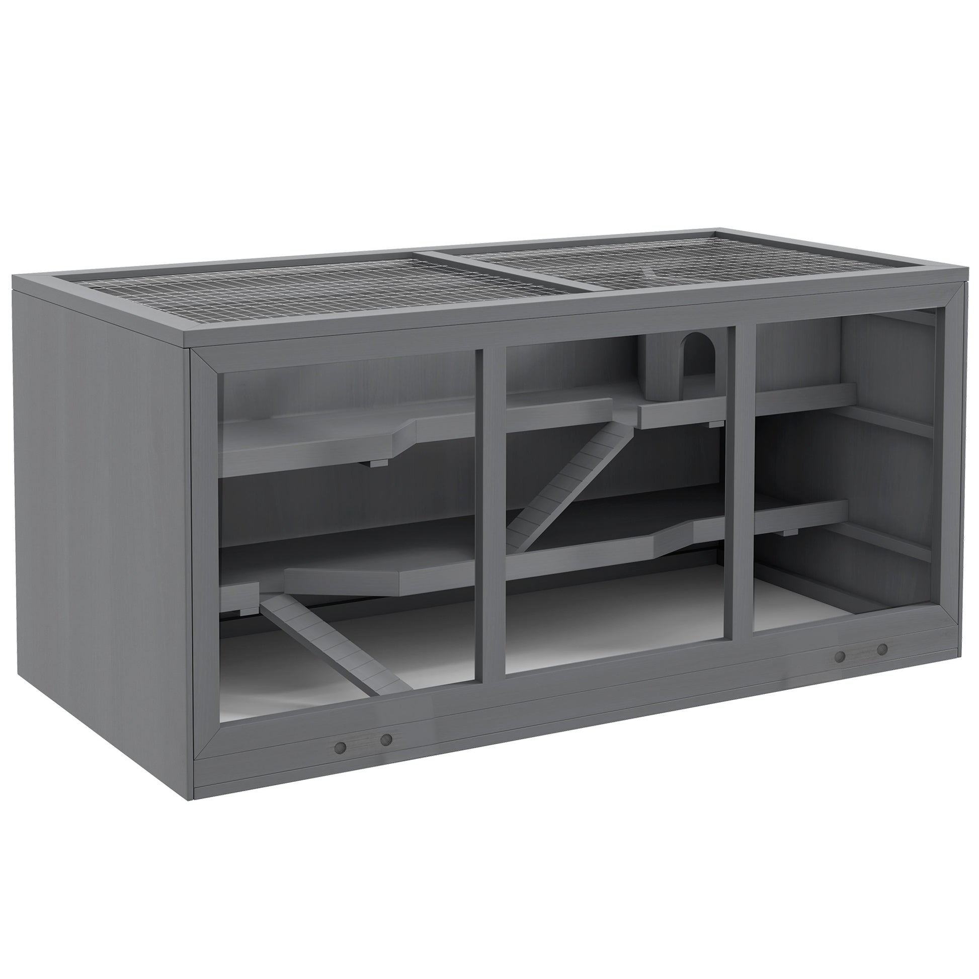 PawHut Wooden Hamster Cage, Small Animals Hutch with Tray, Openable Top, Exercise Play House Pen, 115L x 57W x 55Hcm, Grey Default Title