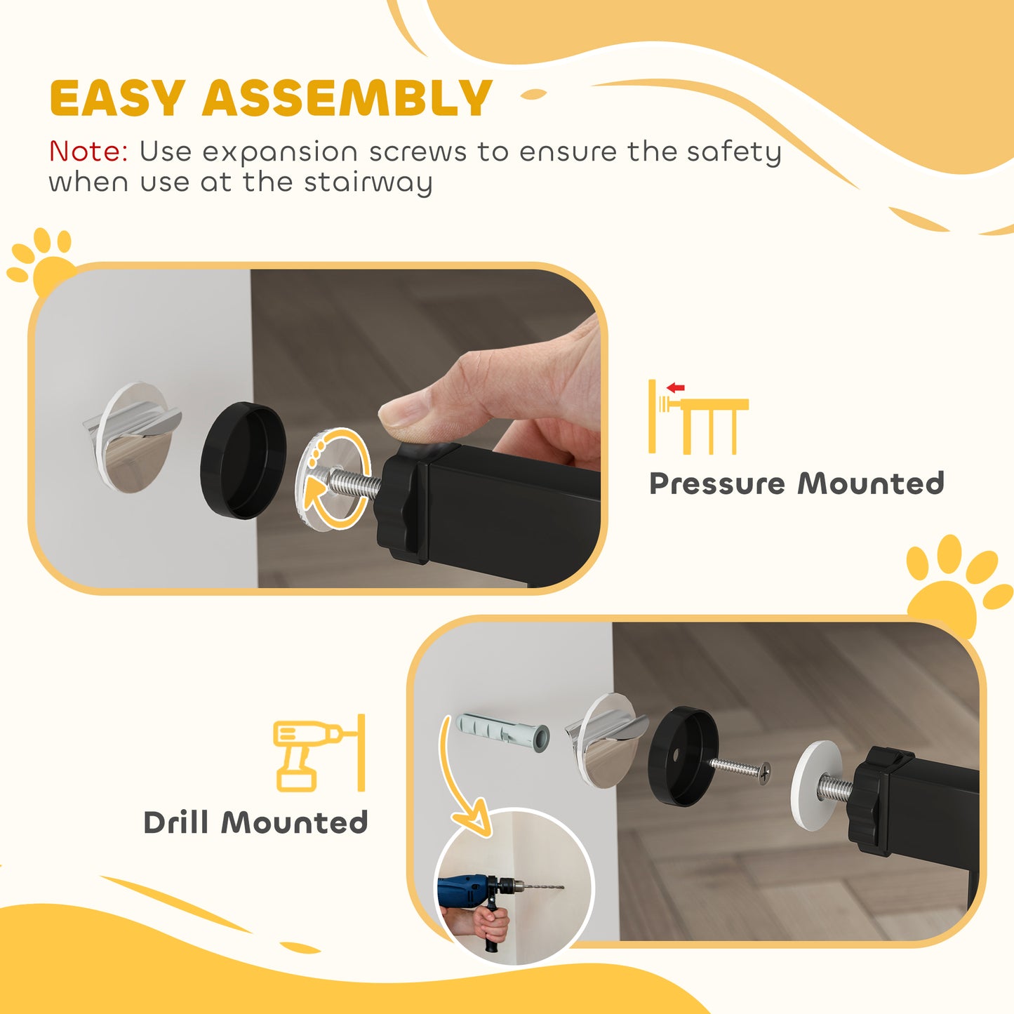 PawHut Adjustable Safety Gate w/ Three Extensions, Four Adjustable Screws, Black