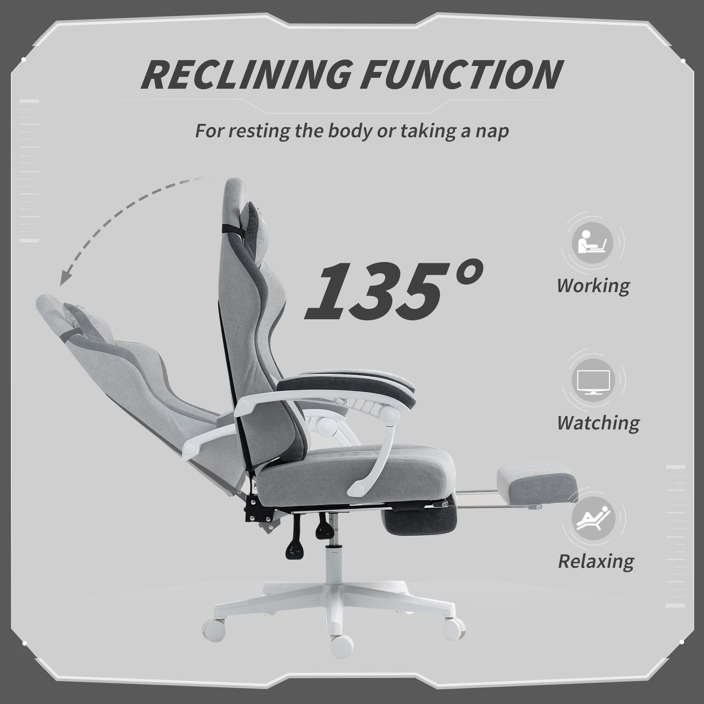 HOMCOM Ergonomic High Back Gaming Chair for Adults, Printed Velvet Computer Recliner Chair with Footrest, Lumbar Support, Adjustable Height and 360Â° Swivel Seat for Office or Gaming, Grey
