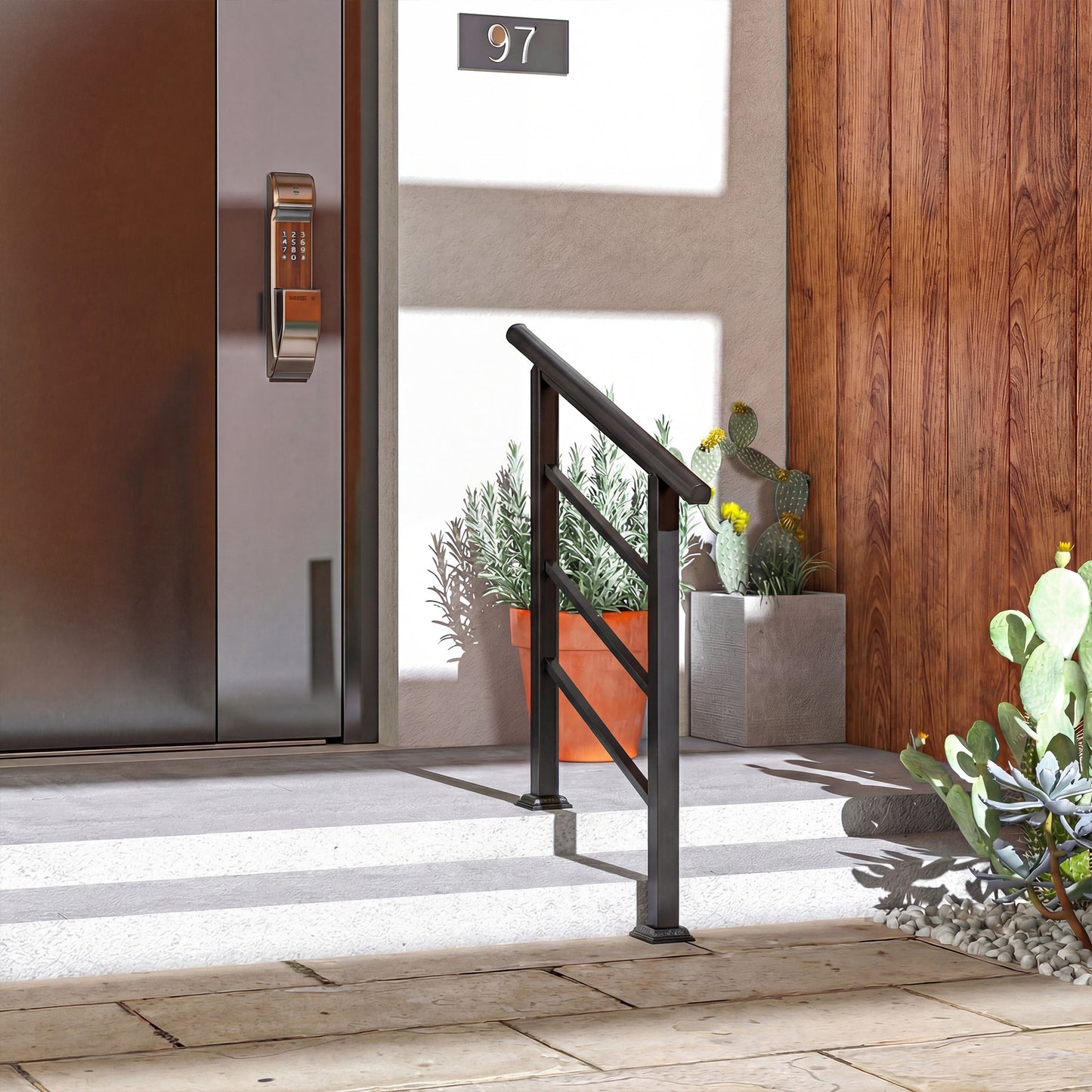 Outsunny Outdoor Handrail for Stairs, 0Â°-45Â° Adjustable Wrought Iron Exterior Handrail, Fit 1 to 3 Steps Stair Railing