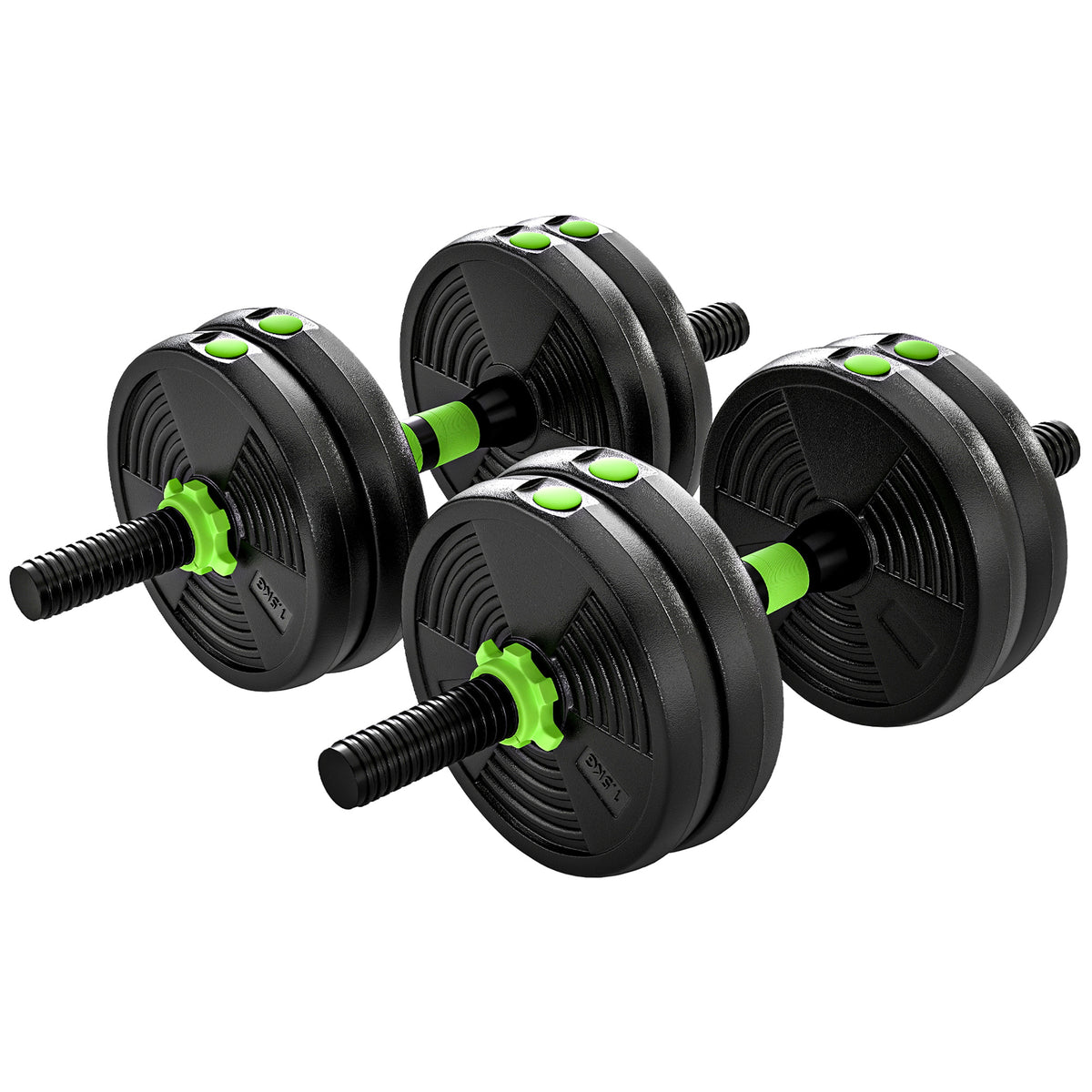 SPORTNOW 15 kg 3-in-1 Adjustable Dumbbell & Barbell Set with EZ Bar, Connecting Rod and Non-Slip Grip for Home Gym, Green Default Title