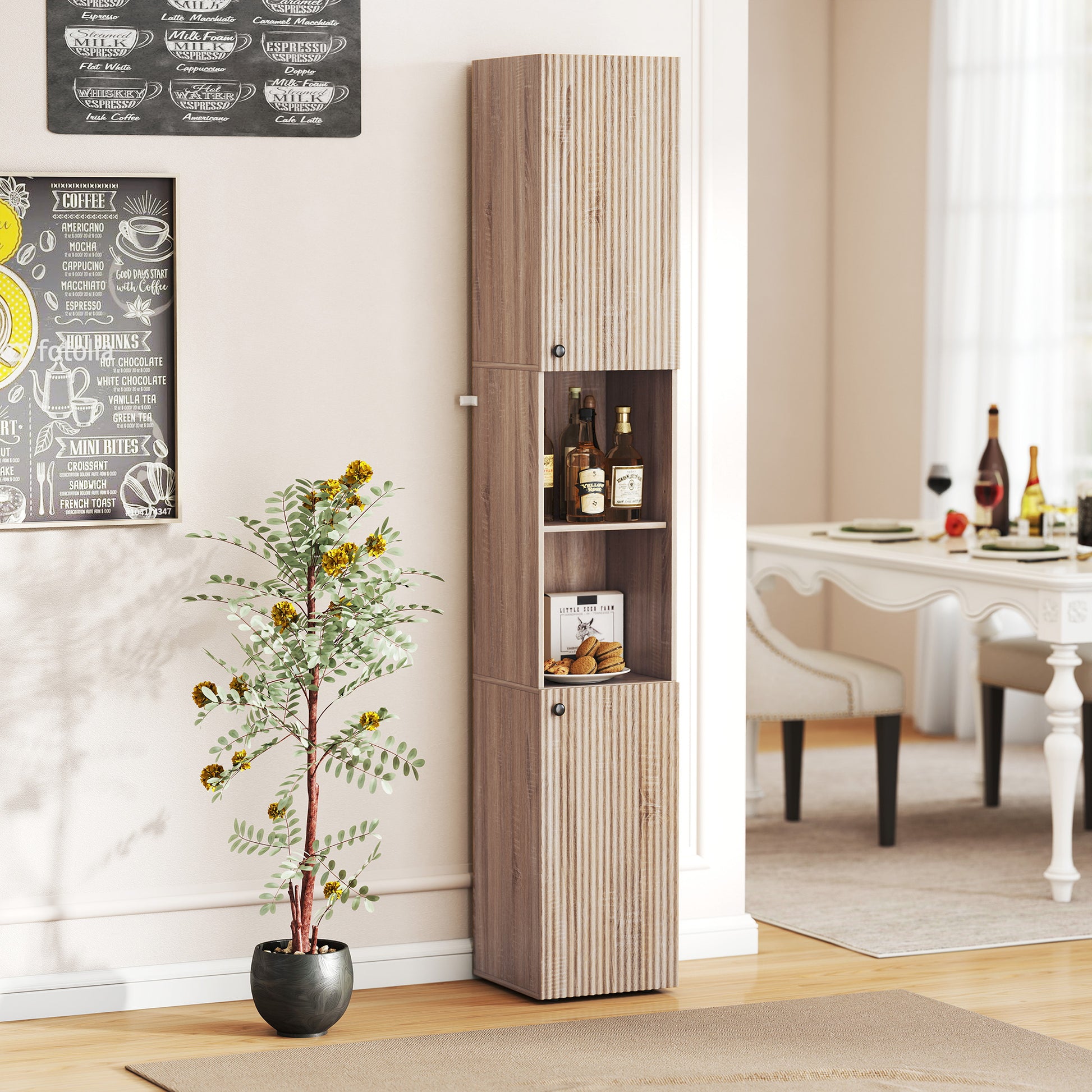 HOMCOM 6-Tier Tall Bathroom Cabinet - Natural