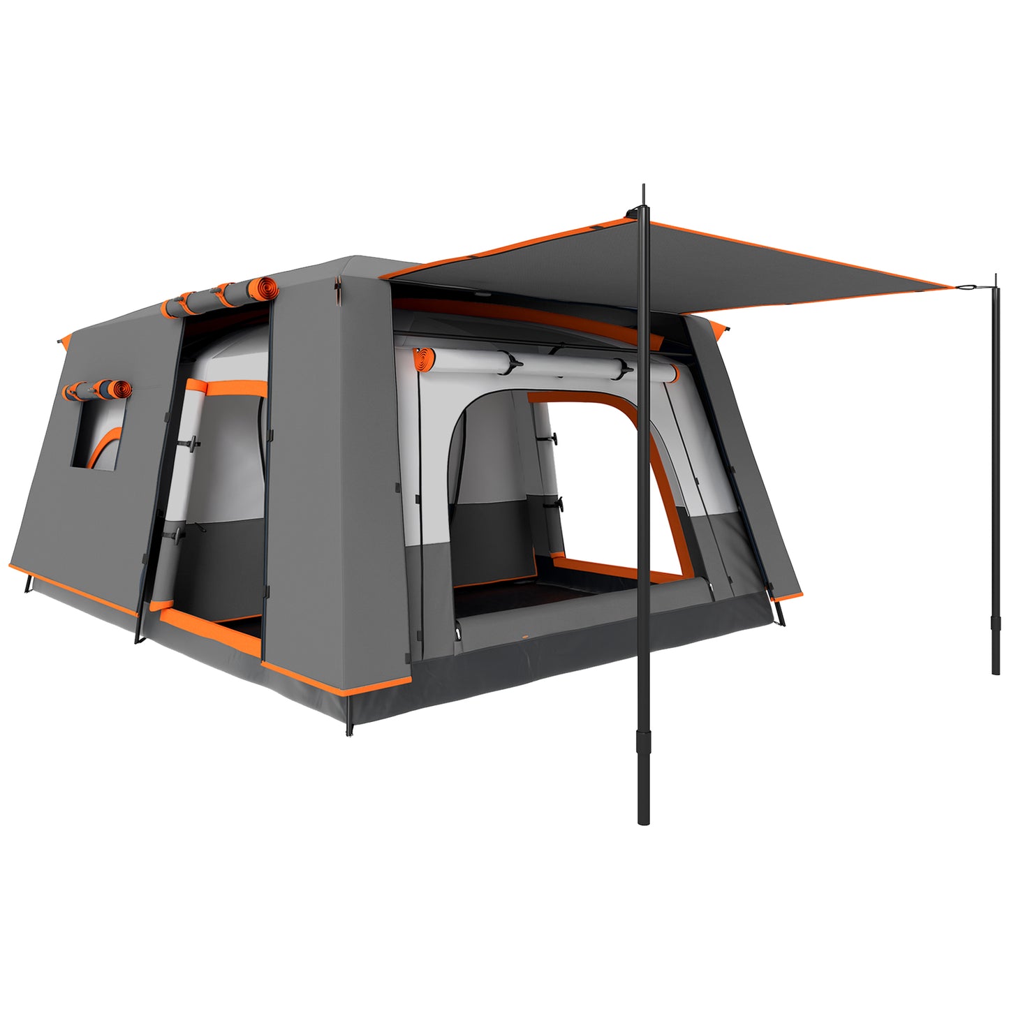 Outsunny 4 Man Camping Tent, Double Layer Tunnel Tent with Porch, Living Area and 2 Bedrooms, Sewn in Groundsheet, 3000mm Waterproof and UPF 30+, Portable with Bag, 430 x 305 x 195 cm Large, Grey