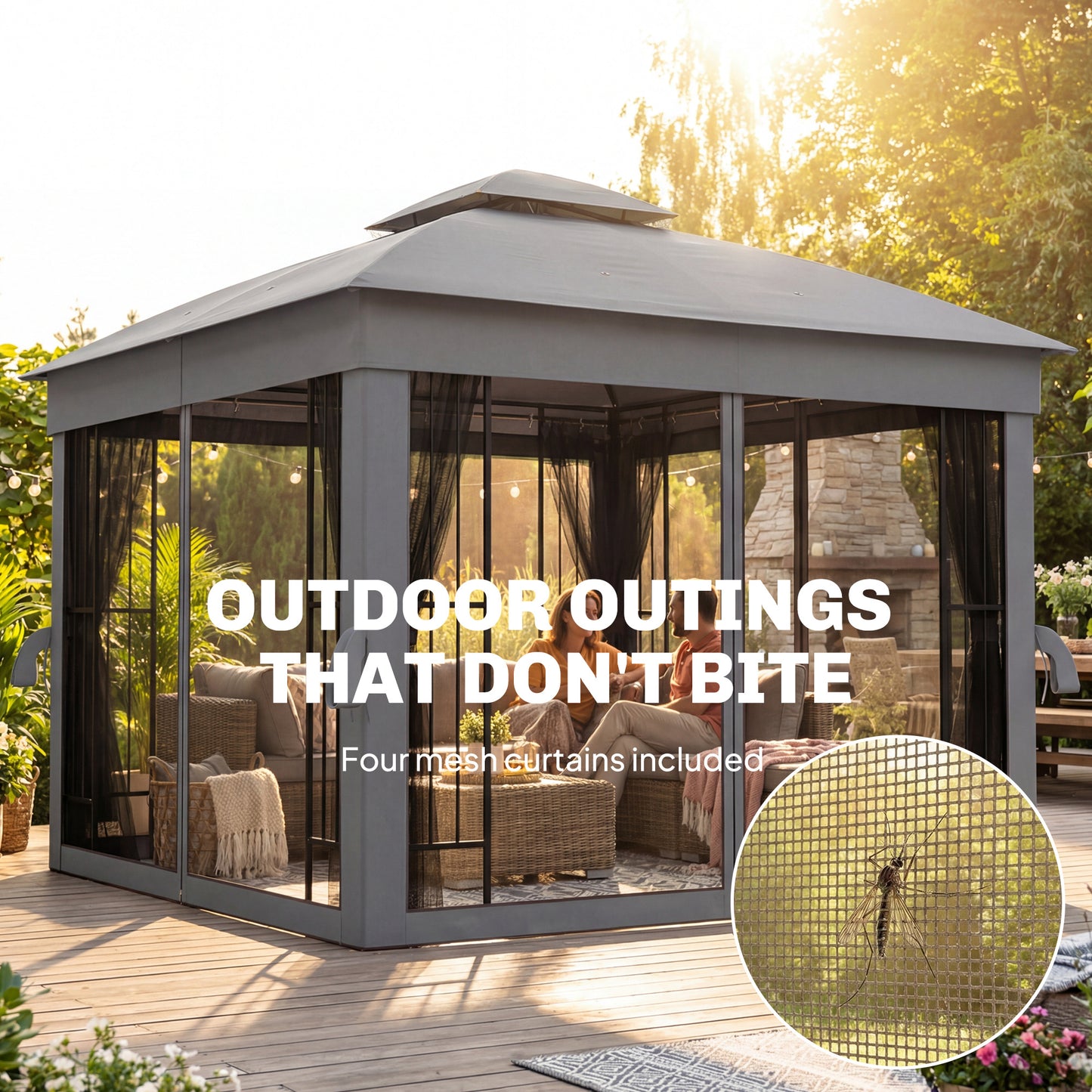Outsunny 3 x 3 m Outdoor Garden Gazebo with Post Shelves, UPF50+ DoubleÂ Roof Patio Permanent Pavilion, Grey