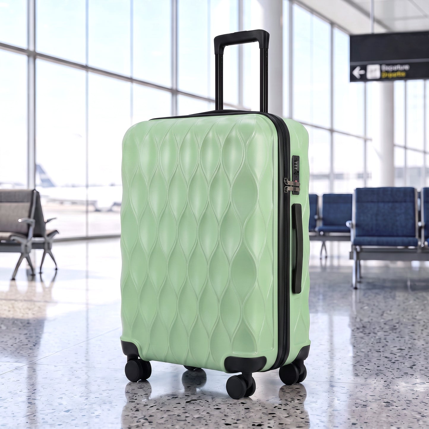 HOMCOM 65cm 64L Suitcase, Lightweight ABS Hard Shell Carry On Luggage with TSA Lock, Spinner Wheels, Telescopic Handle, Green