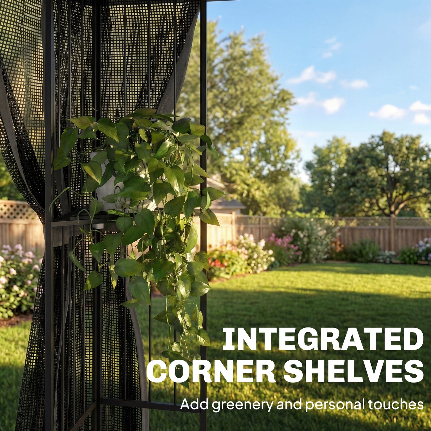 Outsunny 3 x 3 m Outdoor Garden Gazebo with Post Shelves, UPF50+ DoubleÂ Roof Patio Permanent Pavilion, Grey