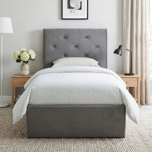 HOMCOM Single Bed Frame Gas Side Lift Under Bed Storage Upholstered Platform Bed Tufted Headboard for 90 x 190 cm Mattress