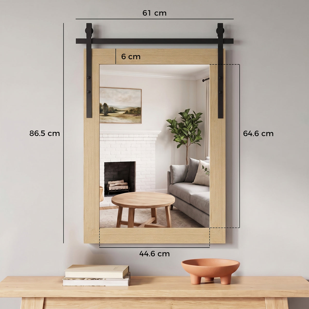HOMCOM 86.5 x 61 cm Rectangle Mirror, Farmhouse Wall Mirror for Living Room, Bedroom, Hallway, White Oak