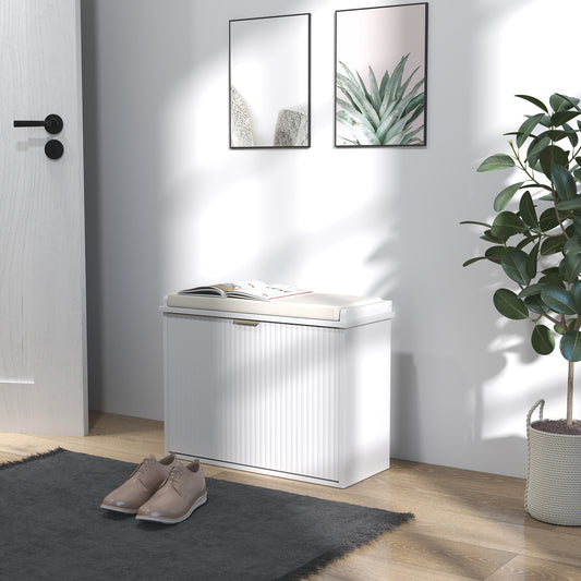 HOMCOM Elegant Six Shoe Bench, with Top Seat - White