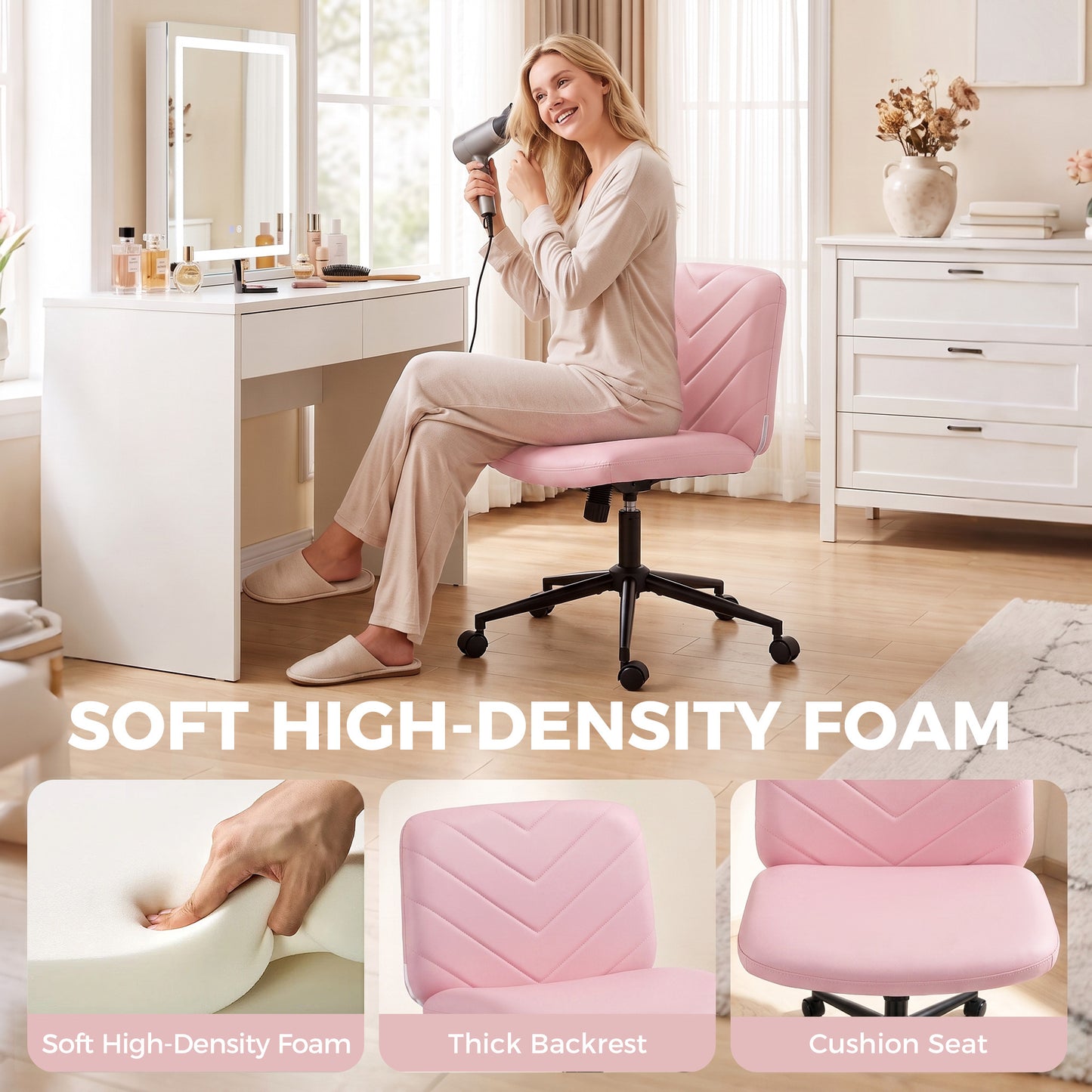 HOMCOM extra nail tech rolling retro fabric cute teenager arms hairdresser on chairs desks spinny comfortable beauty