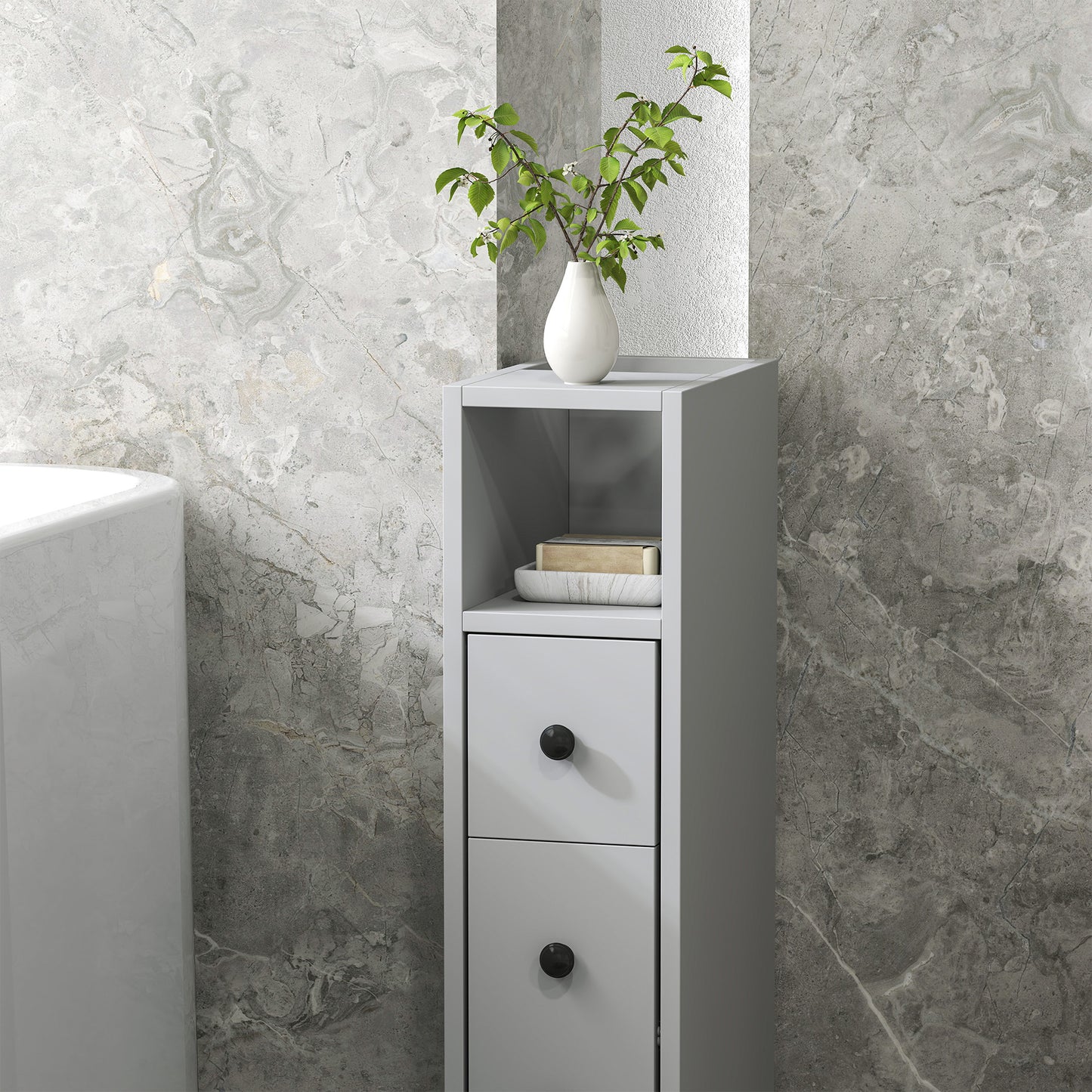 kleankin Slimline Bathroom Storage Cabinet - Grey