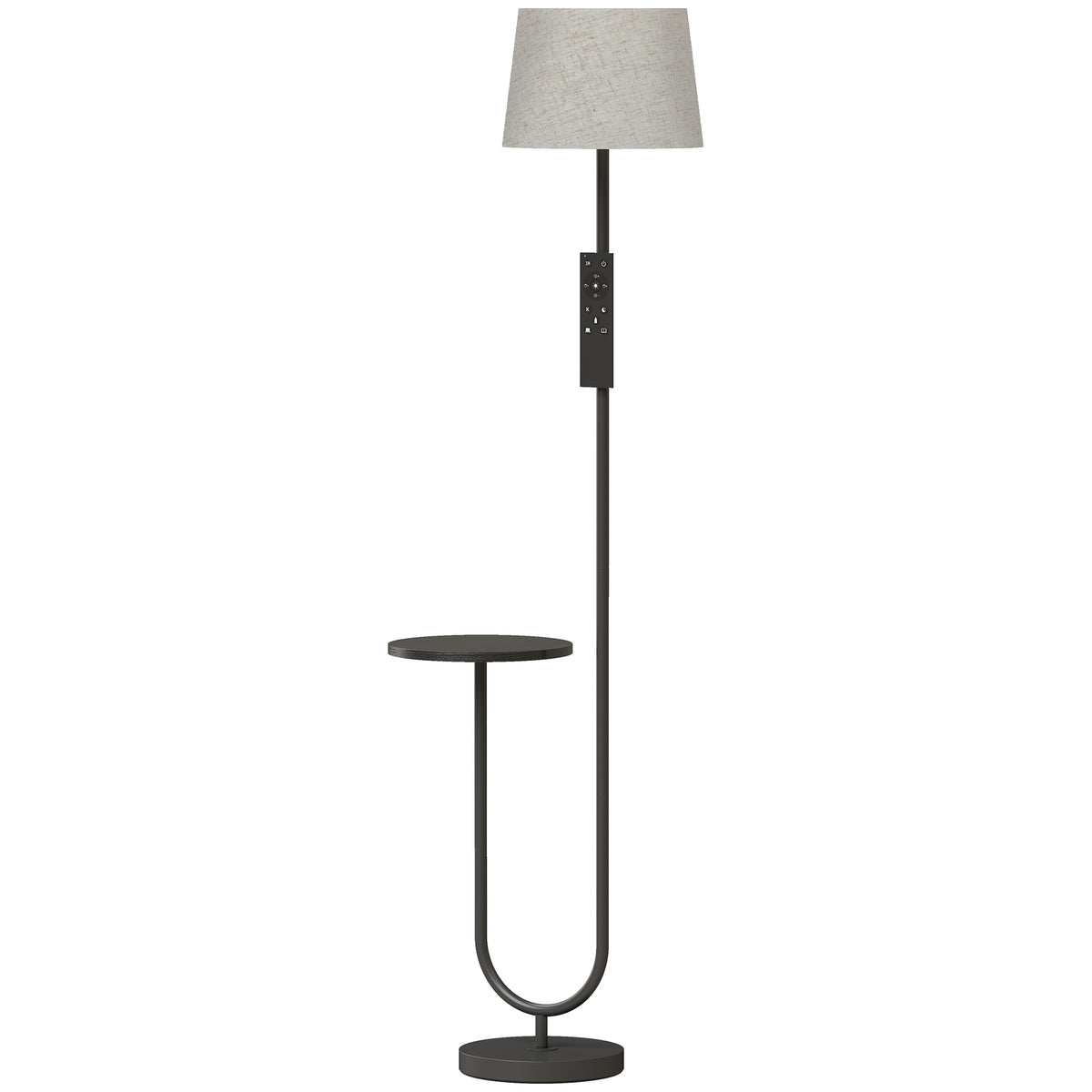 HOMCOM Modern Floor Lamp with Shelf, Dimmable Floor Lamp with Linen Shade, RF Remote and Foot Switch for Living Room, Black Default Title