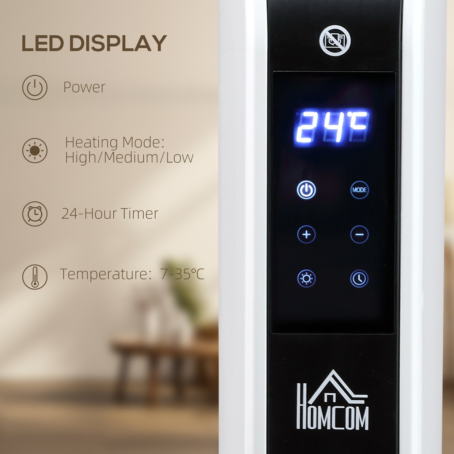 HOMCOM Three-Mode Modern Slimline Heater, 7-35â„ƒ Temperature