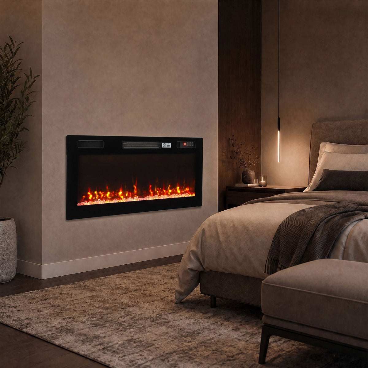 HOMCOM Ultra-Thin Electric Fire Wall Mounted/Recessed/Freestanding 92cm/36" Electric Fireplace with 12 Colours, 5 Brightness