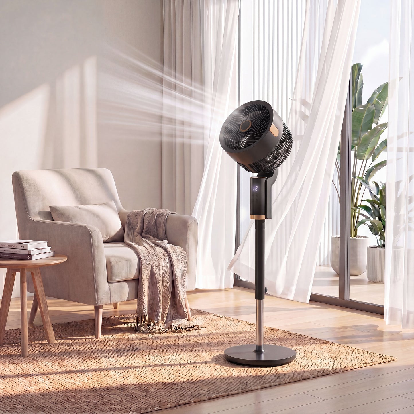 HOMCOM 20 dB Silent Standing Fan for Bedroom, 44" Pedestal Fan with 90Â° Oscillating, 8 Speeds and LED Light, Black