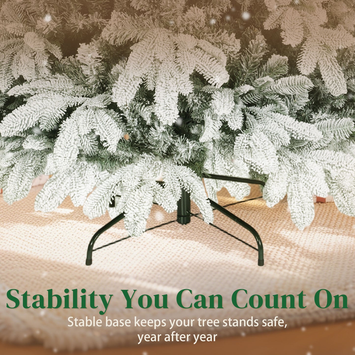 HOMCOM 7 ft Artificial Flocked Christmas Tree with 1867 Branches, Hinged Xmas Tree with Foldable Metal Stand, Easy Assembly for Home Office Decor