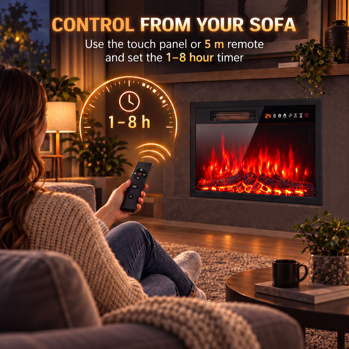 HOMCOM Electric Fireplace Insert, Recessed Electric Fire with Adjustable Flame Effect, Timer, Remote, 750W/1500W, Black