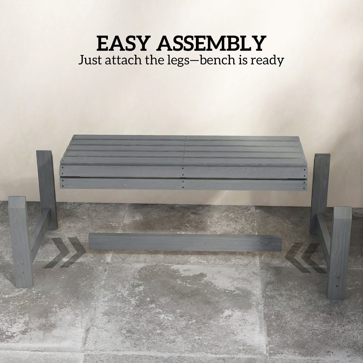 Outsunny Wooden Outdoor Bench, 2 Seater Garden Bench, Backless Patio Bench with Slatted Curved Seat, Grey Embossed Finish