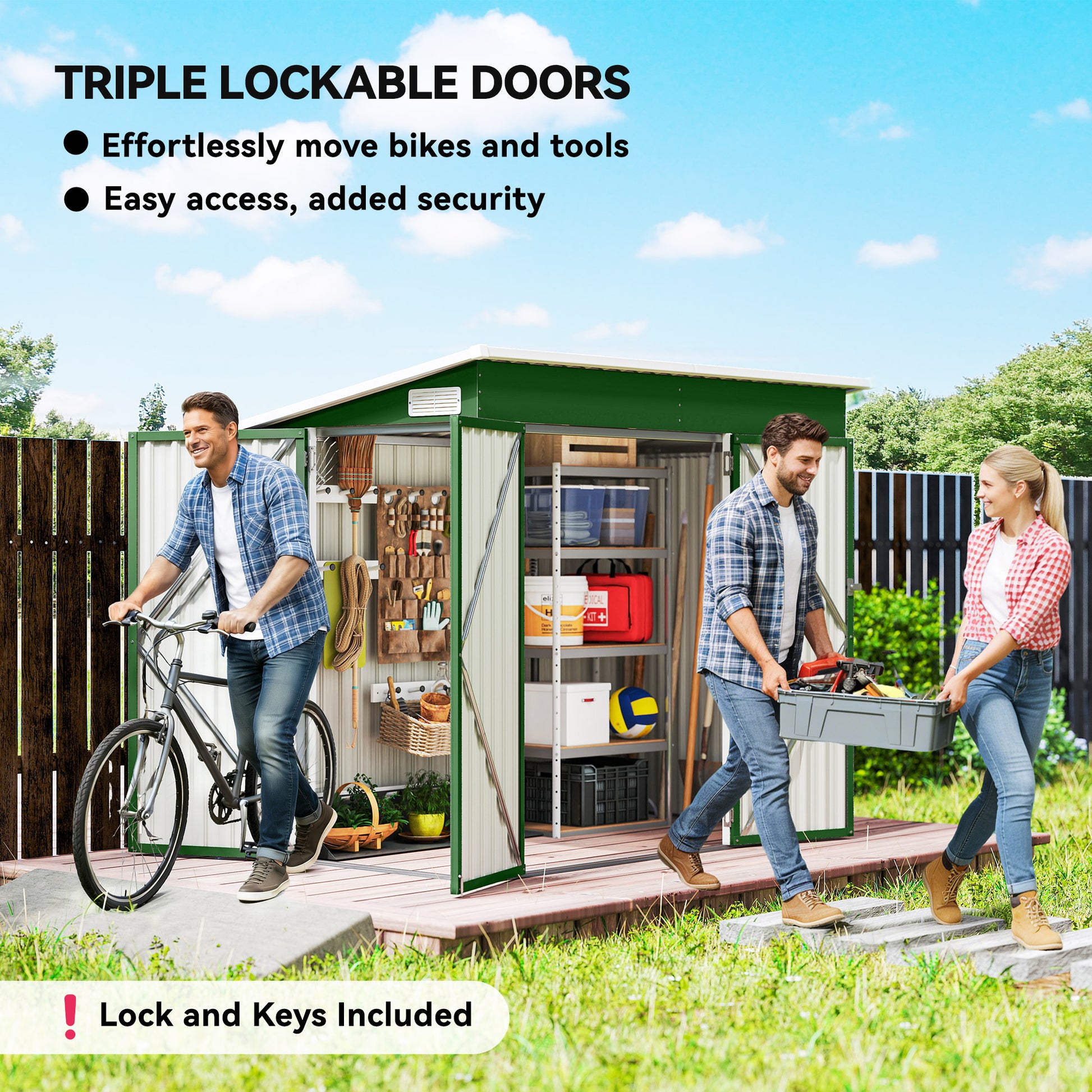 Outsunny 7.5 x 4.3ft Metal Garden Storage Shed, Waterproof Outdoor Shed with Triple Lockable Door, Gloves, Vents, Green
