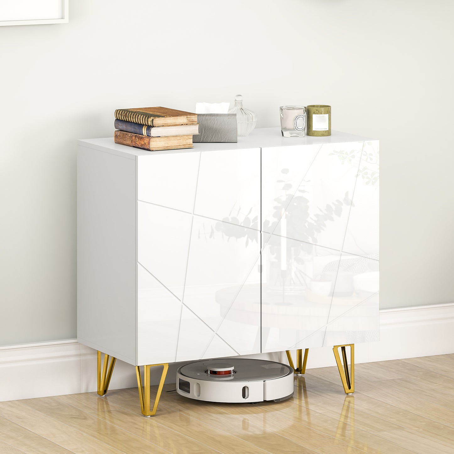 HOMCOM Modern Luxe High Gloss Sideboard, with Hairpin Legs - White