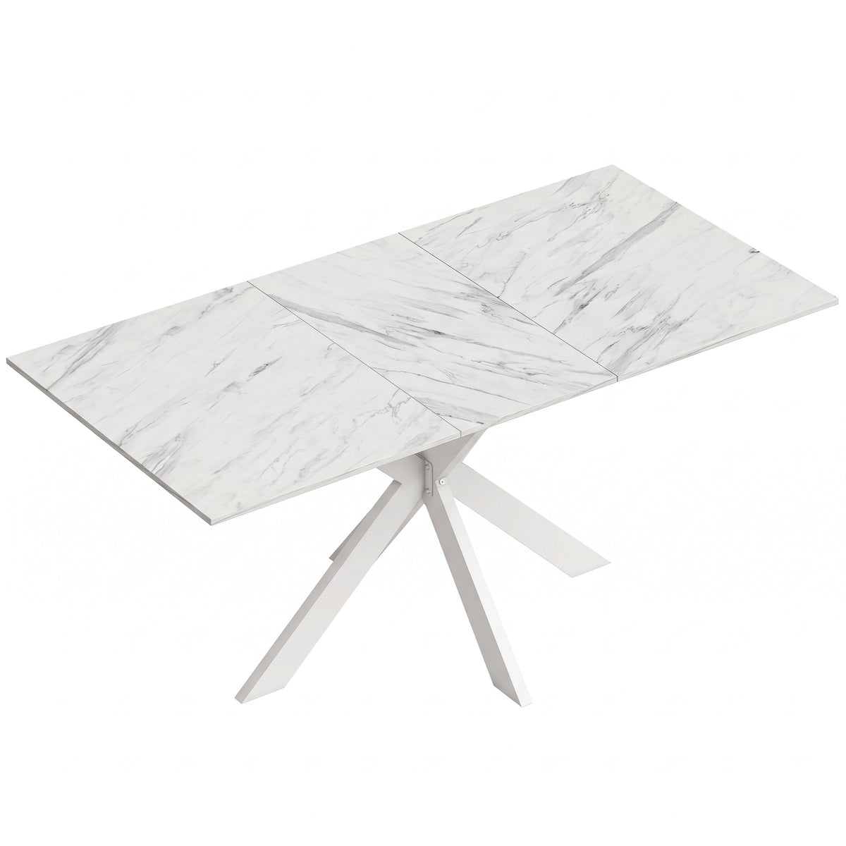 HOMCOM Extendable Dining Table Steel Cross Legs Steel Rails Space Saving White Default Title