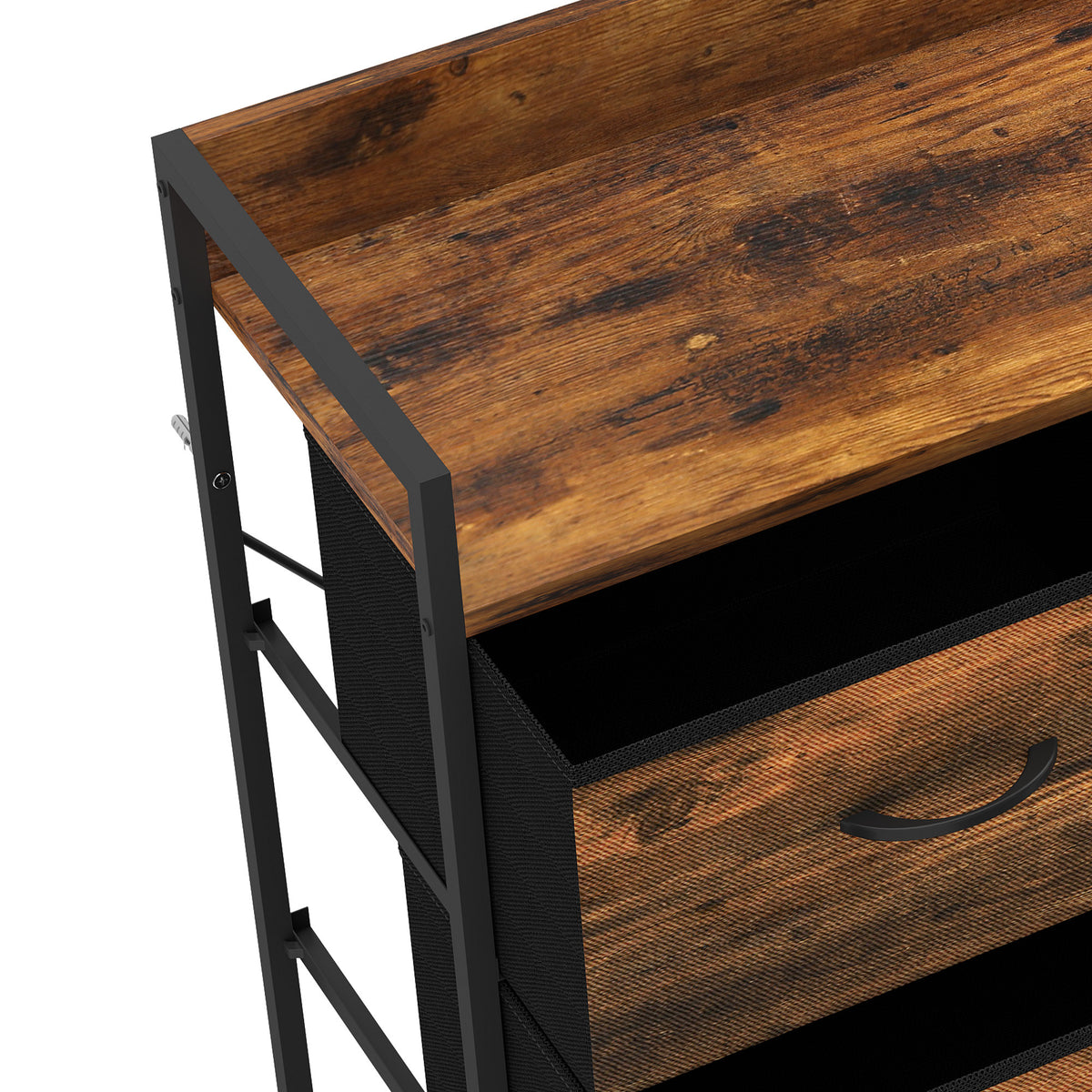 HOMCOM Rustic Chest of Six Fabric Drawers - Rustic Brown