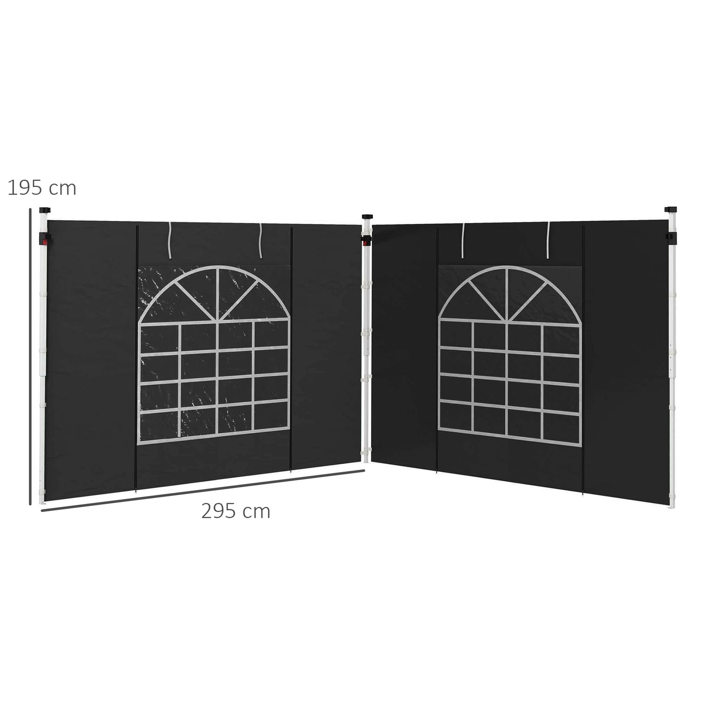 Outsunny Gazebo Side Panels, 2 Pack Sides Replacement, for 3x3(m) or 3x6m Pop Up Gazebo, with Windows and Doors, Black