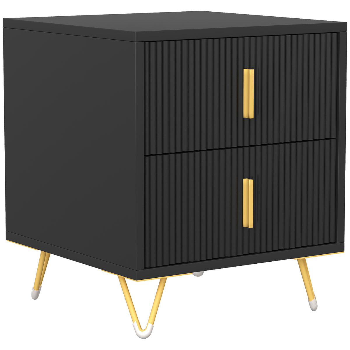 HOMCOM Elegant Fluted Bedside Table - Black/Gold-Tone