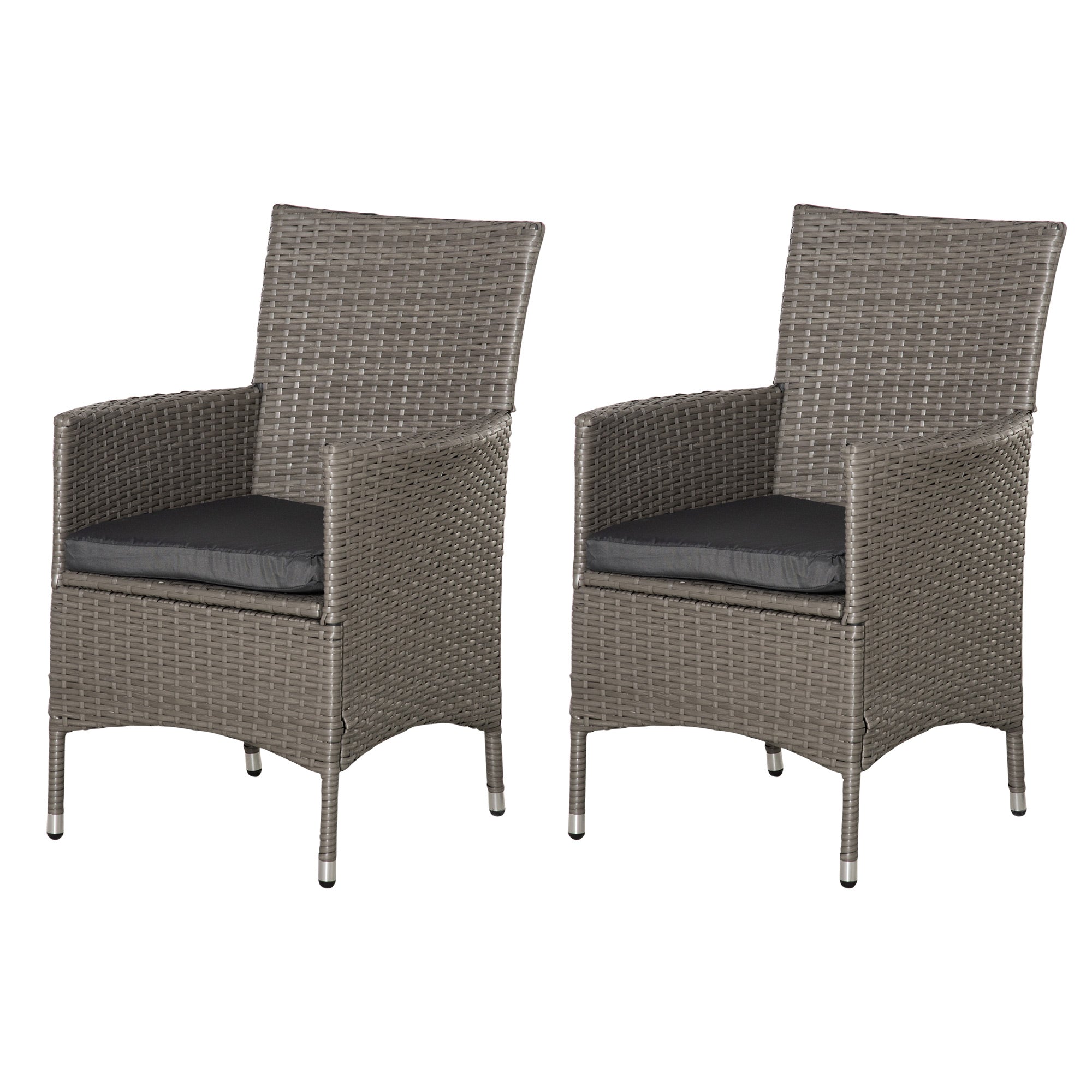 Outsunny 2 Pieces Outdoor PE Rattan Dining Chairs Set with Cushion, Ga ...