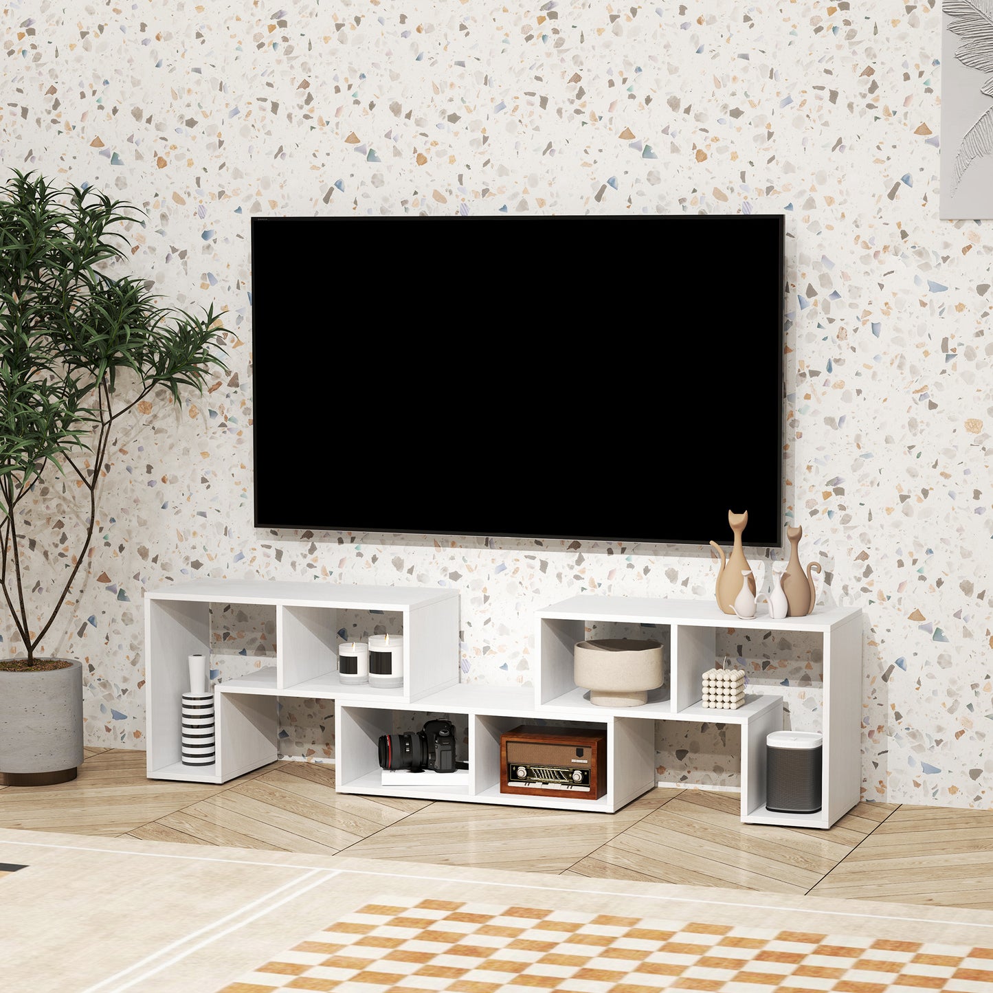 HOMCOM Three-Block Modular TV Stand - White Wood-Effect