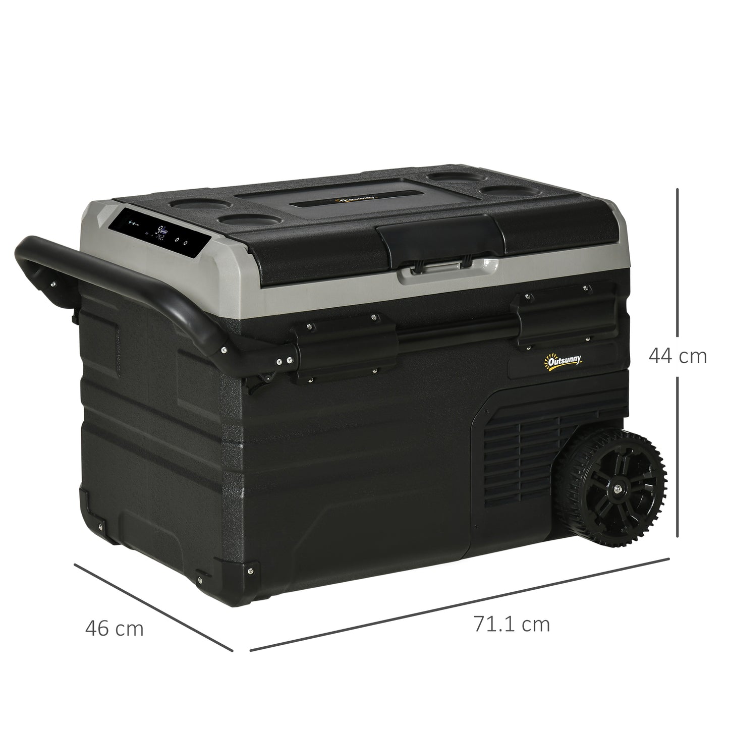 Outsunny 40L Car Refrigerator, Portable Compressor Cooler Box, Fridge Freezer w/ Inner LED Light, Foldable Handles, Cup Holders, 12/24V DC and 110-240V AC for Campervan RV Boat Travel Down to -20â„ƒ