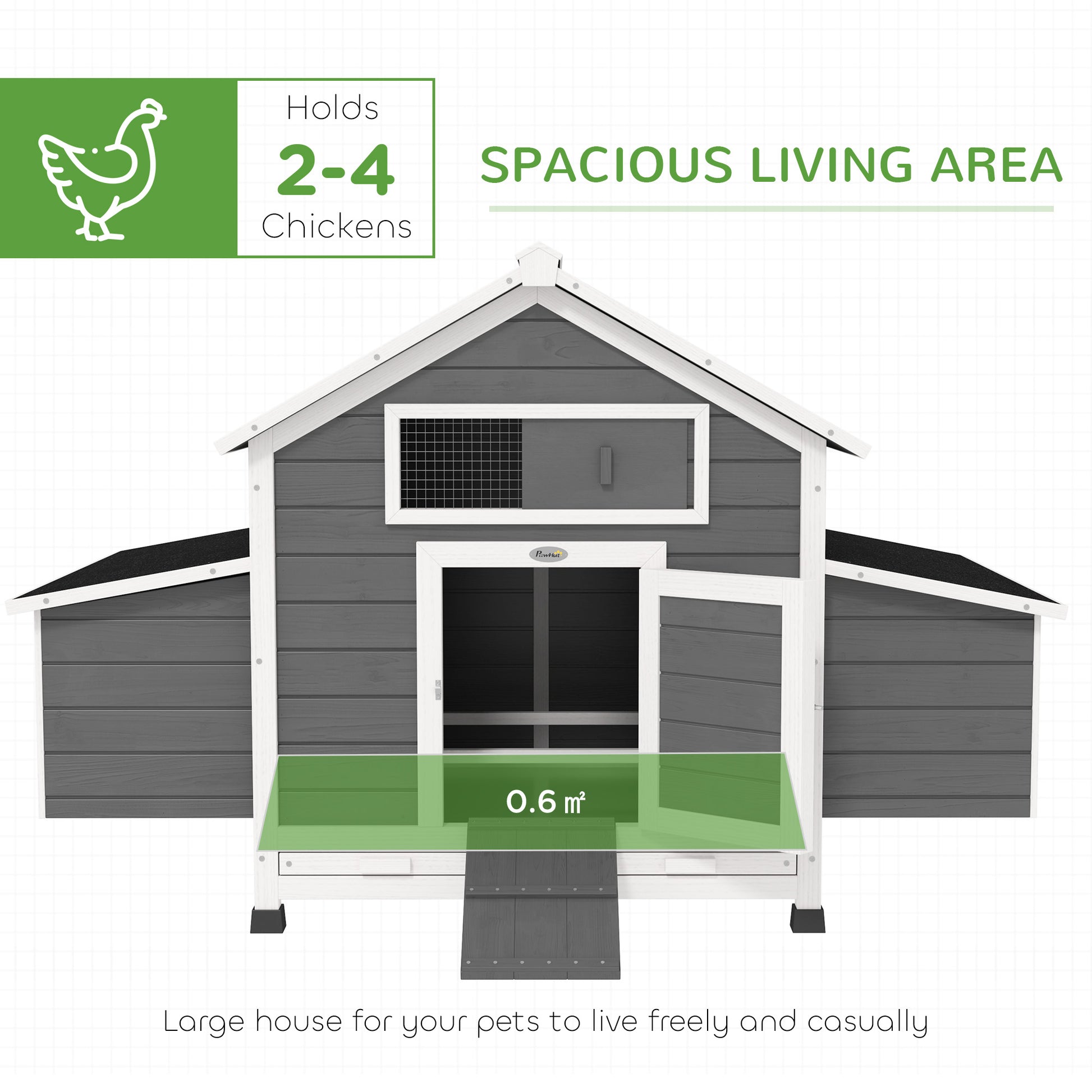 PawHut Chicken Coop, Wooden Outdoor Hen House with Nesting Box, Openable Waterproof Top, Pull-Out Tray, 150 x 100 x 97cm