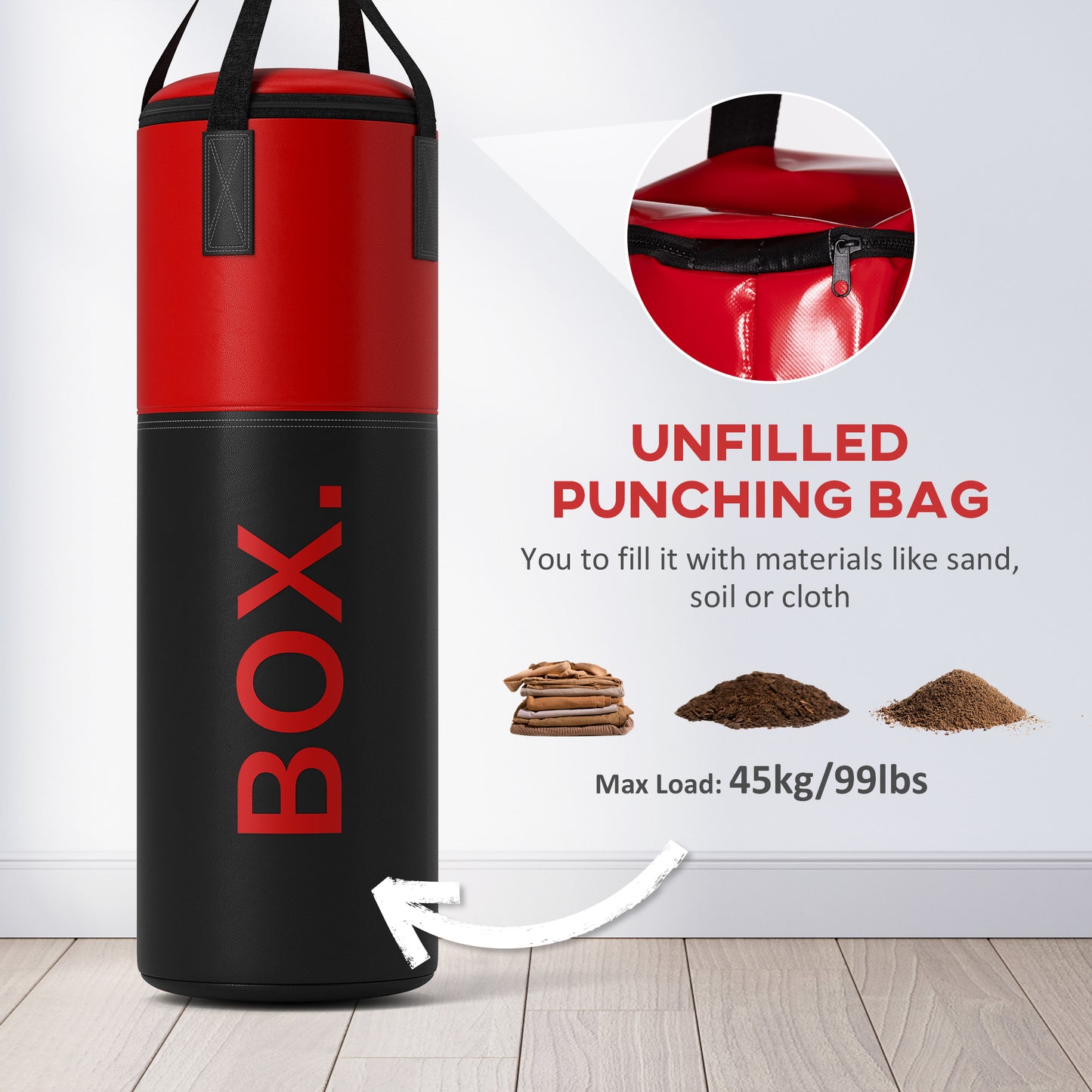 SPORTNOW Unfilled Punching Bag Set with Boxing Bag Bracket, Boxing Gloves, Hand Wraps and 360Â° Swivel Hook