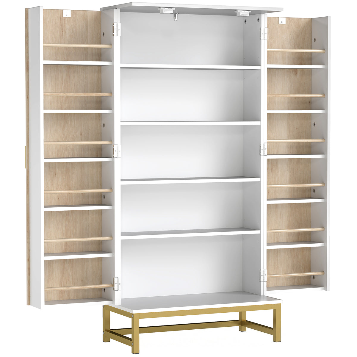 HOMCOM 119.5 cm Kitchen Cupboard, Freestanding Kitchen Cabinet with Double Doors, 5 Tiers, 12 Spice Racks, White Default Title