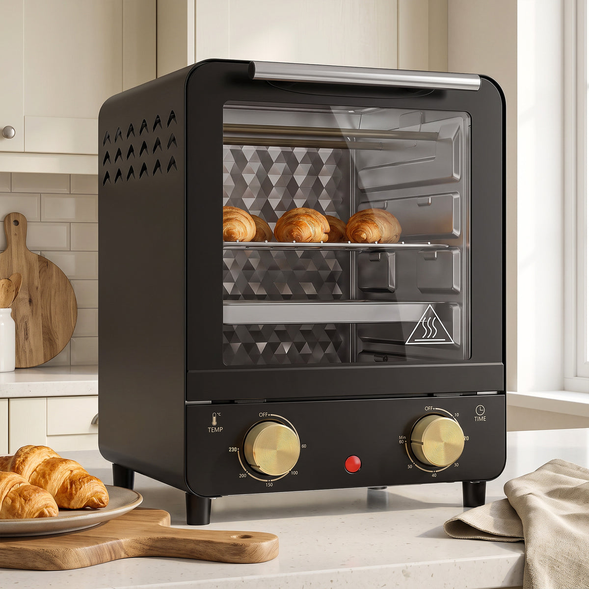 HOMCOM Mini Oven, 15 L Electric Oven and Grill w/ 60-230â„ƒ Adjustable Temperature, 60 Minute Timer, Includes Baking Tray, Black
