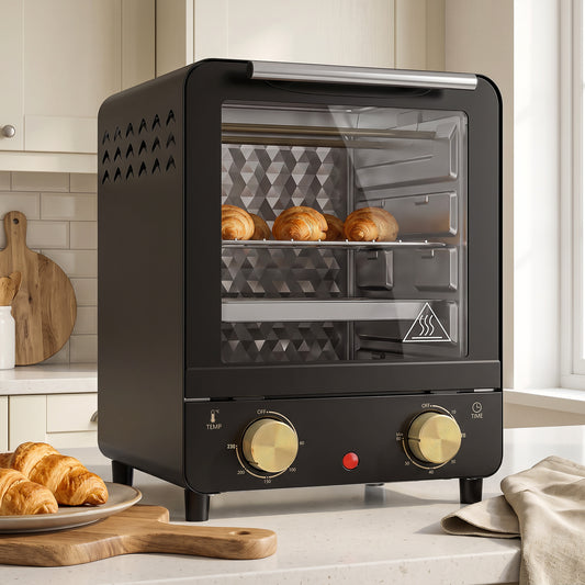 HOMCOM Mini Oven, 15 L Electric Oven and Grill w/ 60-230â„ƒ Adjustable Temperature, 60 Minute Timer, Includes Baking Tray, Black