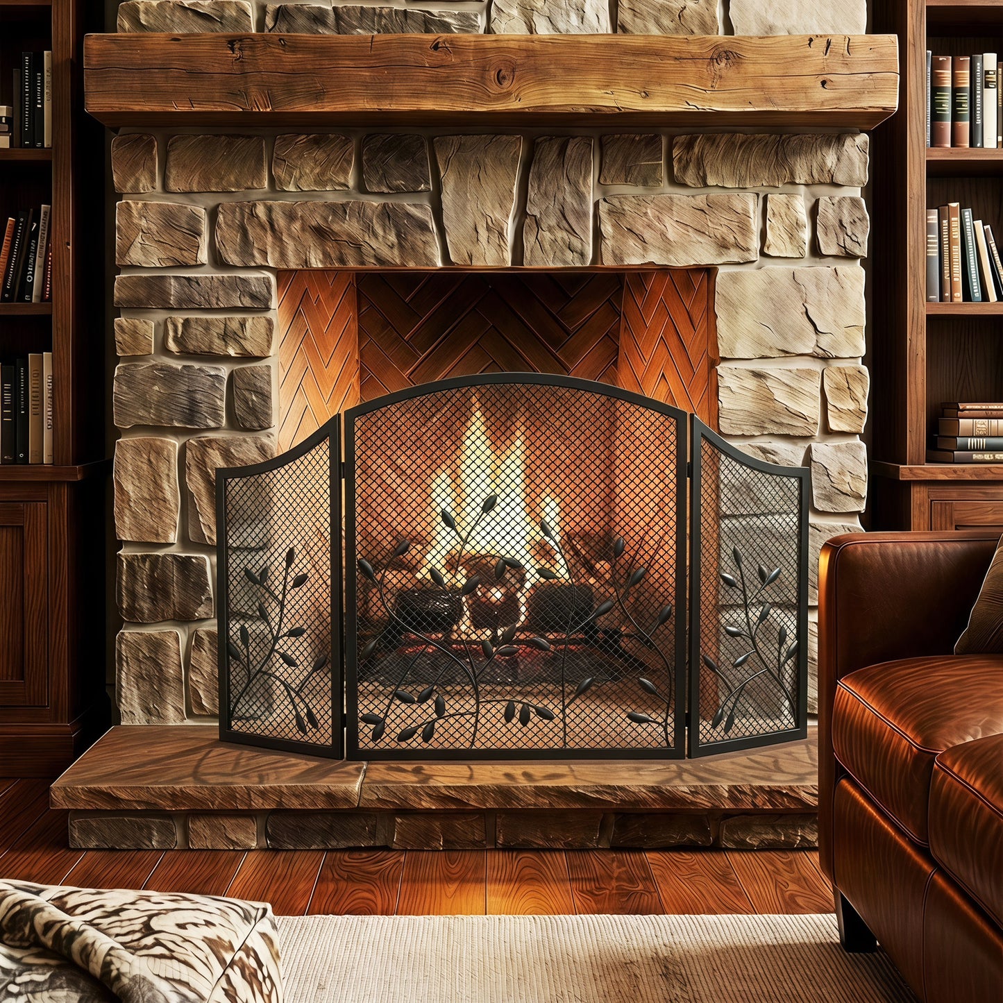 HOMCOM 3-Panel Folding Fireplace Screen for Hearth Protection, Heat-Resistant Metal Fire Spark Guard, Black