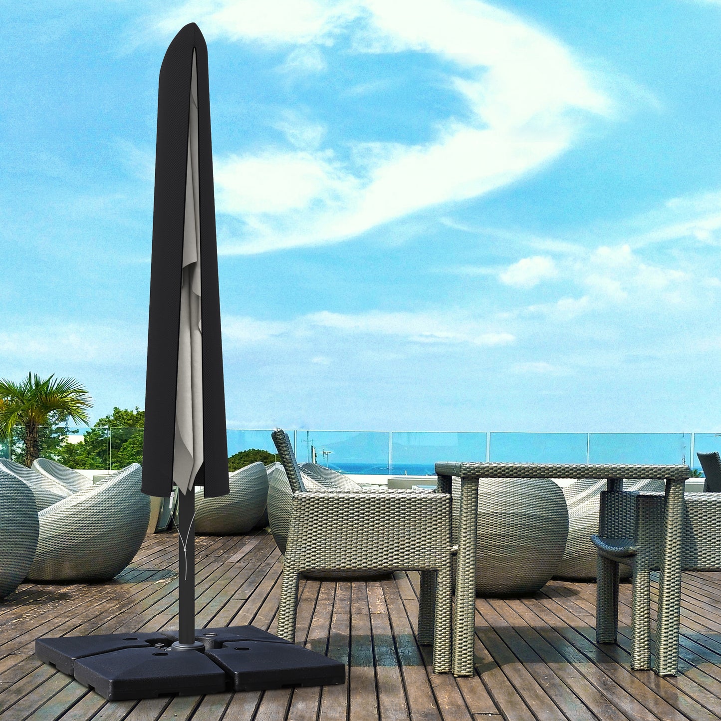 Outsunny Garden Parasol Cover, Outdoor Patio Umbrella Protector Weatherproof Garden Patio with Rod, Zipper for 2-4m Parasol, Î¦60 x 160cm, Black