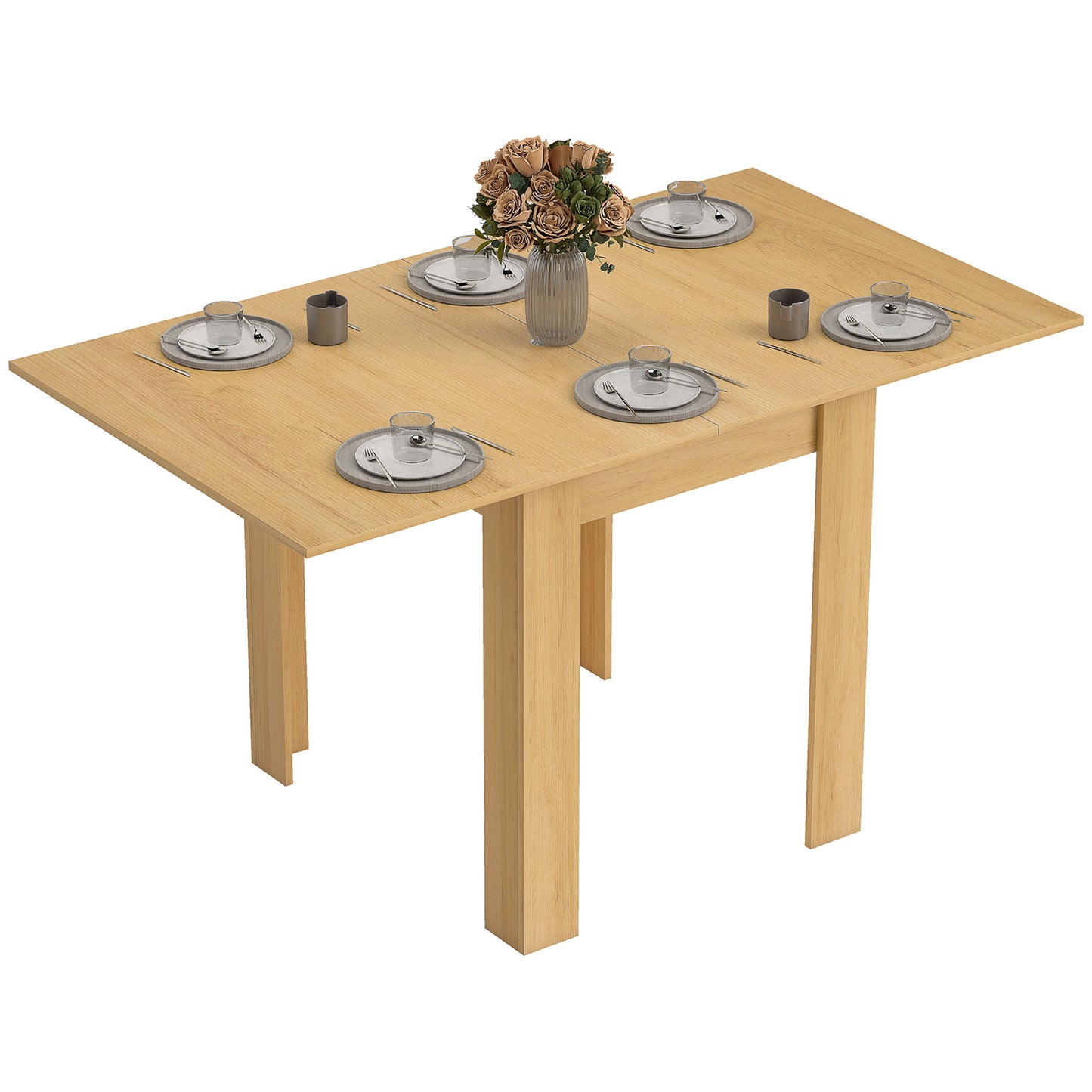 HOMCOM Extendable Rectangular Dining Table for 4 to 6 People, 70-140 cm Kitchen Table, Felt Pads, Natural Wood