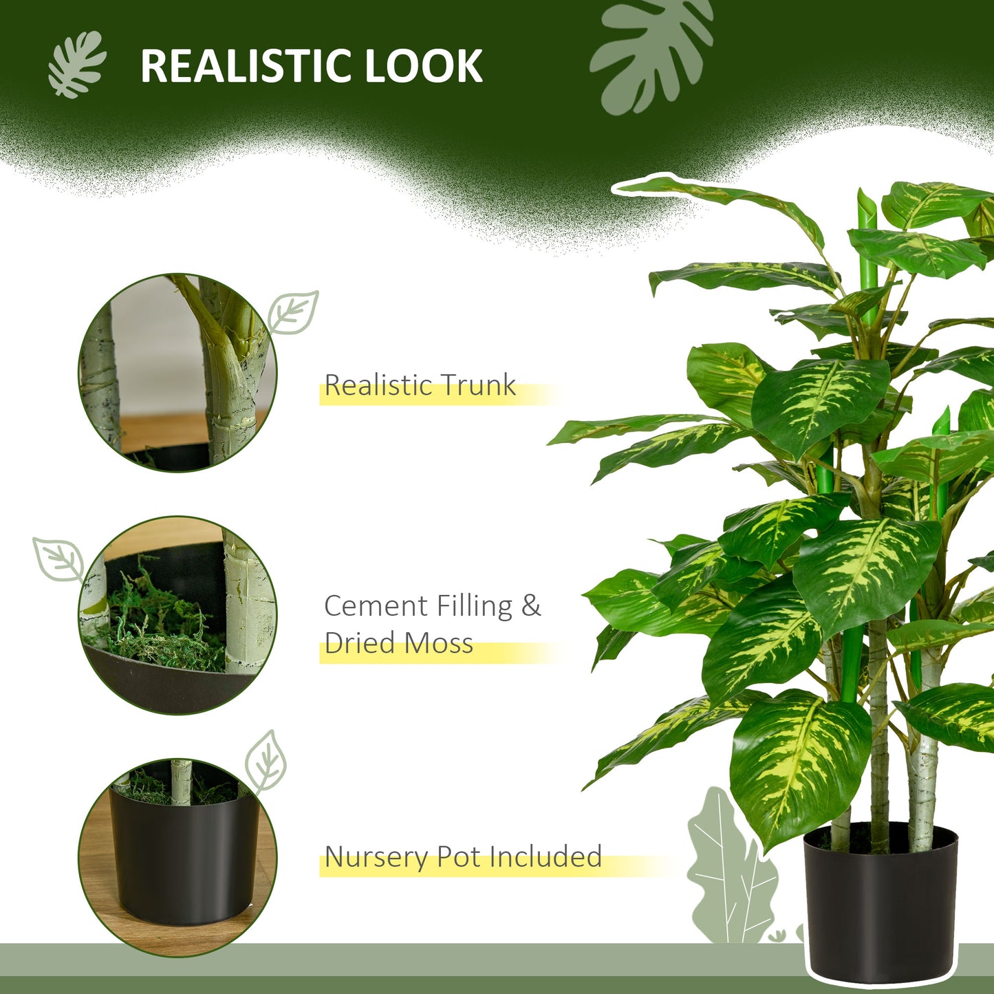 HOMCOM 2 PCs Artificial Evergreen Tree Fake Decorative Plant in Nursery Pot for Indoor Outdoor DÃ©cor, Green